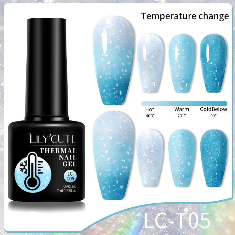 LILYCUTE Thermal Nail Gel Polish 3 Layers Temperature Shiny Color Changing Series Semi Permanent  Soak Off UV Nail Gels Polish