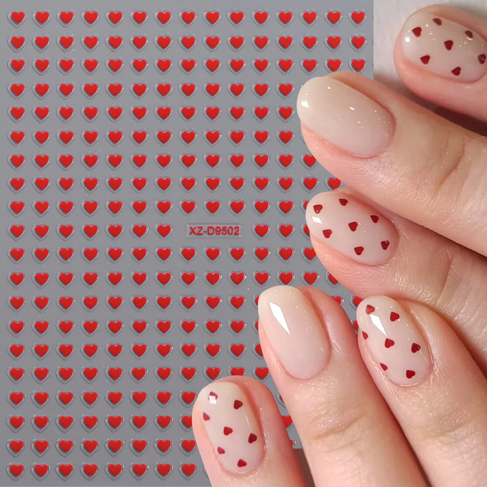 8pc 3D Mixed Color Heart Nail Stickers Valentines' Day Sweet Red Pink Love Selfadhesive Nail Decoration Decals Manicure Supplies