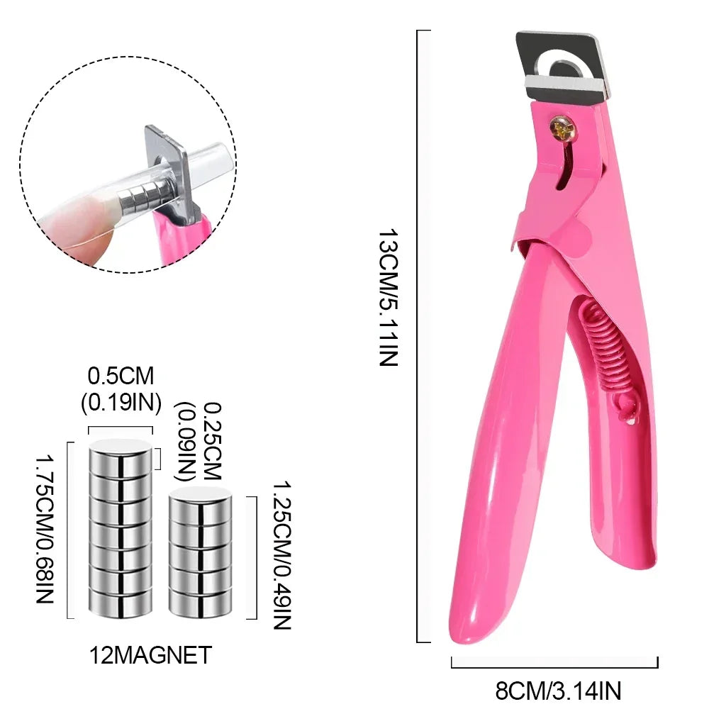 Acrylic Nail Cutter Stainless Steel Clipper Scissors U Word False Tips Trimmer Manicure Tools Straight Cut Kit With 12pcs Magnet