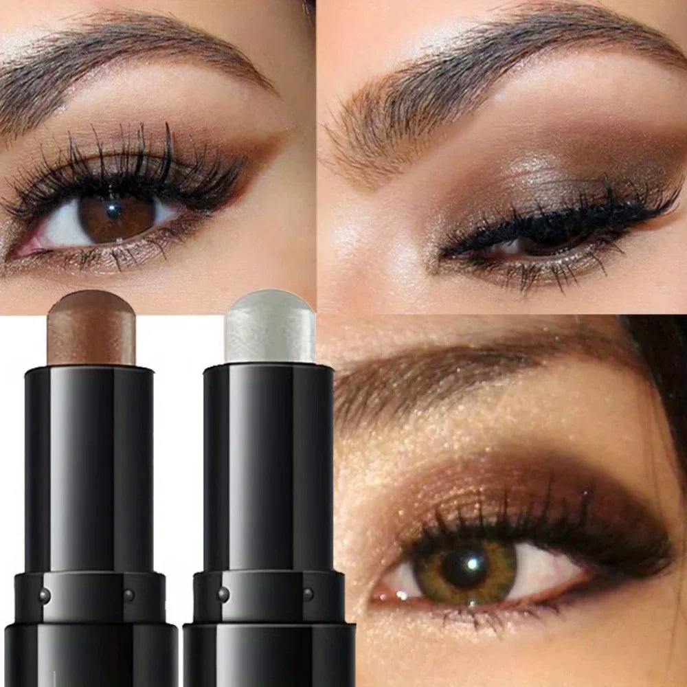 Dual-Ended Eyeshadow Stick,  Matte & Shimmer, Waterproof Long-Lasting 3-Color Creamy Pencil, Smoky & Natural, Xmas Winter