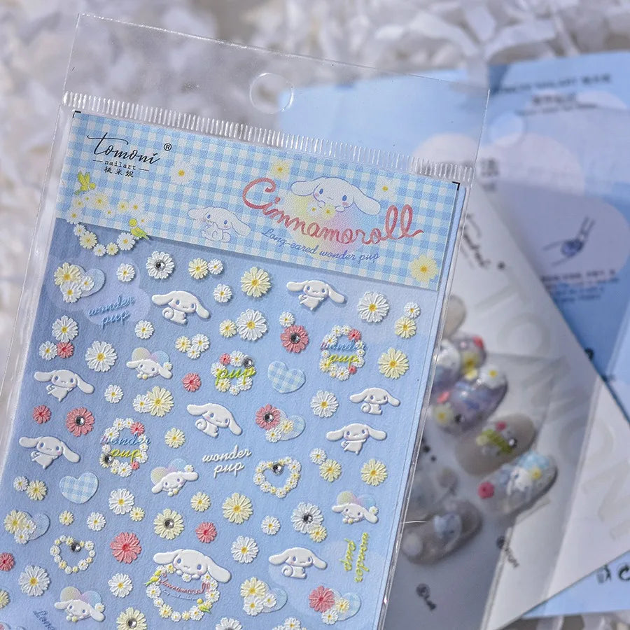 1PCS New Color Laser Hello Kitty Cartoon 5D Nail Stickers Sanrio Cinnamoroll Pochacco Nail Art Supplies DIY Nail Art Stickers