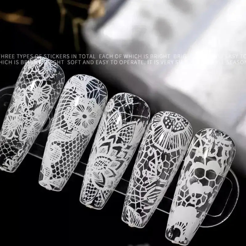 10 Rolls/Box White Black Nail Transfer Sticker Lace Nail Art Foils Set Paper DIY Manicure Nail Decoration Accessories