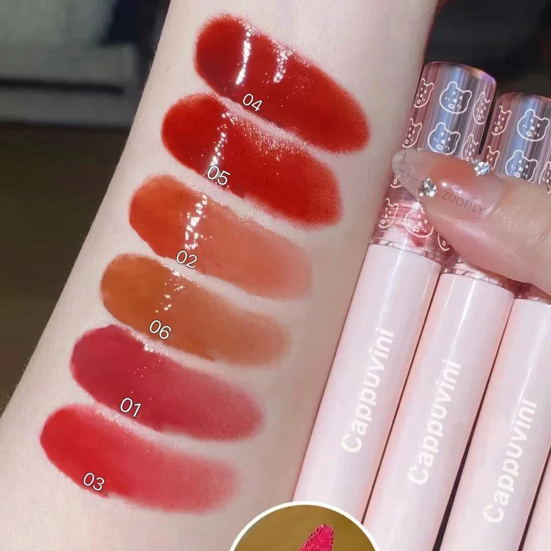 Cherry Pink Mirror Water Lip Gloss Lip Glaze Transparent Glass Lip Oil Waterproof Liquid Lipstick Nude Brown Clear Tint Makeup