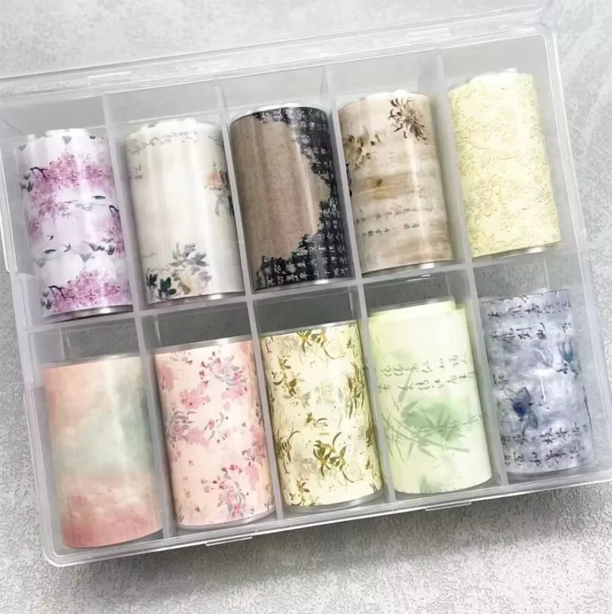 10Rolls Plaid Thousand-Bird Bow  Stars Nail Foils Transfer Paper  Nail Art Stickers  Manicure Set Decal  Nails Decoration