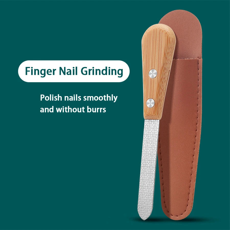 Stainless steel Double-sided Nail File With Bamboo Handle Nail Polishing Tool Polishing Tool High-end Nail Polishing Manicure