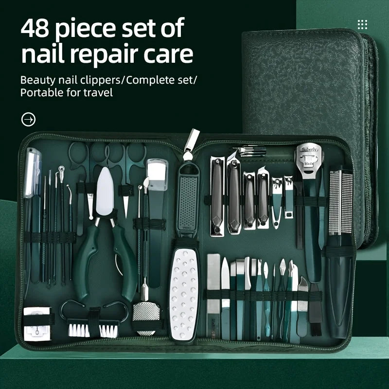 9/48pcs Stainless Steel Nail Clippers Professional Nail Care Kit Full Set of Nail Trimming Tools Manicure Tools Pedicure Tools