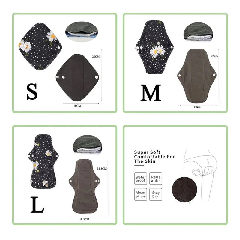 5/10pcs Reusable Menstrual Pad Female Breathable Heavy Flow Bamboo Charcoal Washable Sanitary Napkin Women Cloth Sanitary Napkin