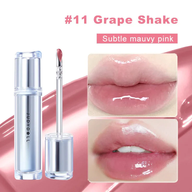 Judydoll Watery Lip Gloss-Hydrating Lip Essence Glossy Mirror Lip Gloss, Non-Stick Cup, Suitable for Self-Use, Gifting, Beginners