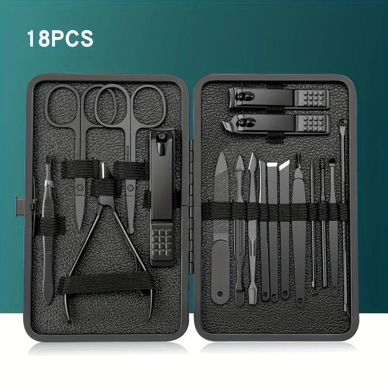 9-30pcs Set Professional Stainless Steel Manicure & Pedicure Kit Precision Nail Care with Travel Case with Nail Clipper Scissor