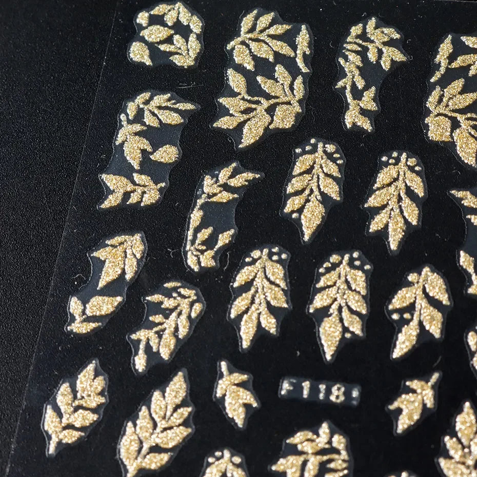 1PCS Golden Glitter Leaf Nail Art Stickers Shinny Christmas Trees Snowflake Sliders Japanese Winter Y2K Leaves Manicure Decor