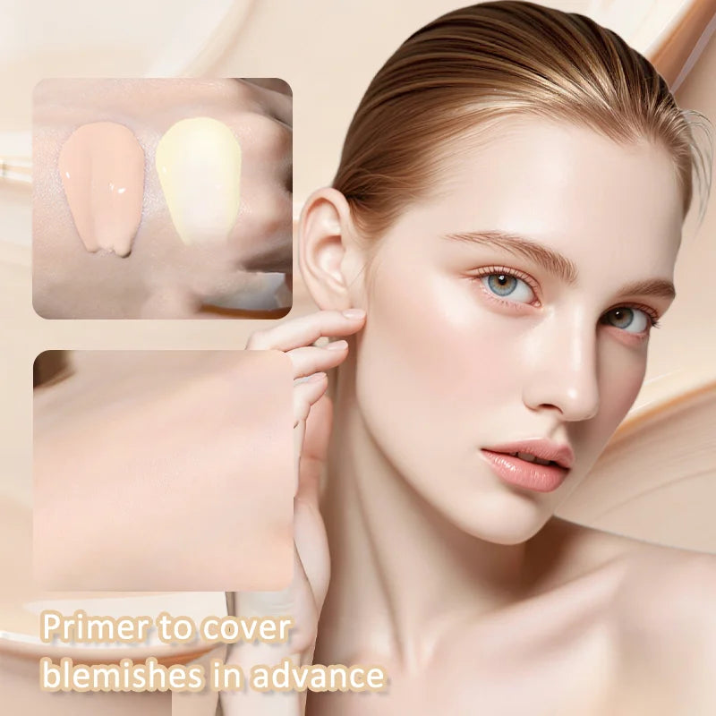 2-In-1double Liquid Foundation & Primer, Waterproof & Sweatproof, Long-Lasting Non-Transfer,Moisturizing & Isolating, Hide Pores