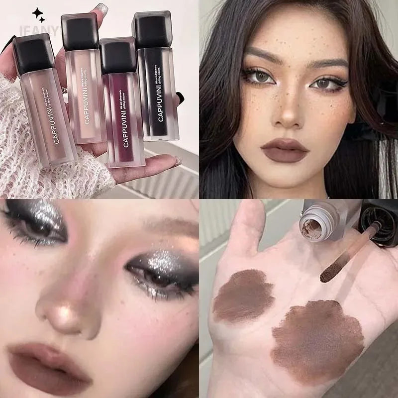 Purple Gothic Lip Gloss Punk Matte Dark Brown Lipstick Nude Lip Tint Waterproof Velvet Liquid Lipstick Lip Satin Korean Cosmetic