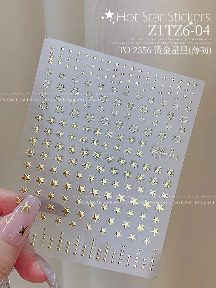 3D Gold Silver Star Nail Art Stickers Black White Crescent Moon Decals Self Adhesive Slider Polish Stickers Manicure Decoration