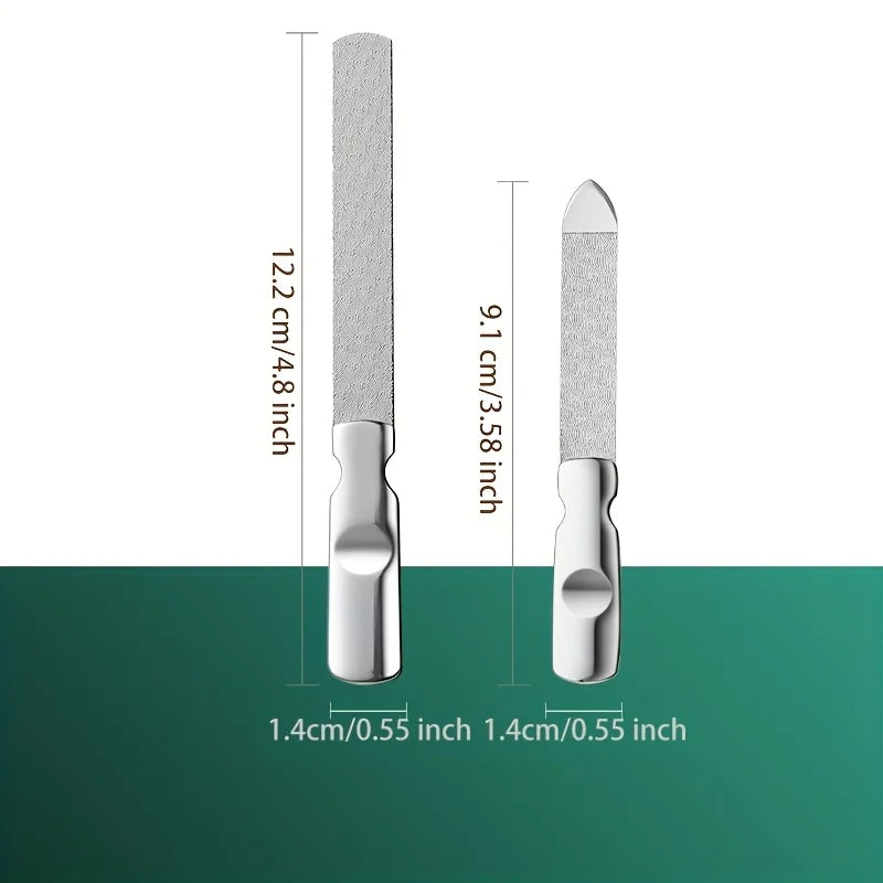 Stainless Steel Nail Files with Leather Case, Double Sided Metal Nail Files with Anti-slip Handle, Metal Nail File Buffer