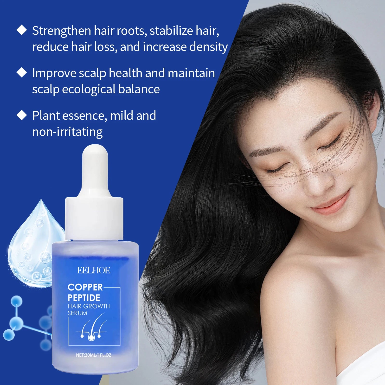 EELHOE Blue Copper Peptide Serum for Hair Growth Treatments for Damaged Hair Strengthening Products Prevent Hair Loss Essence