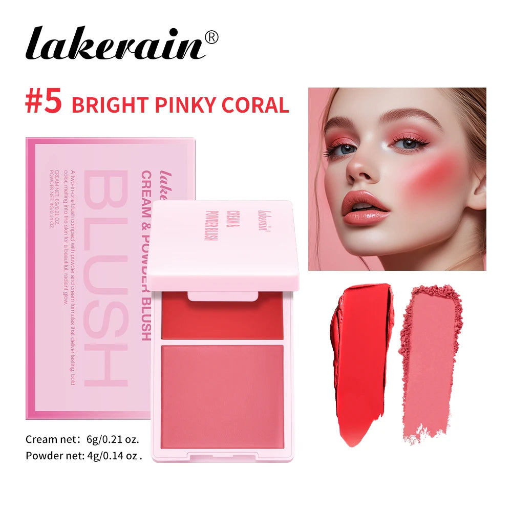 Lakerain 2in1 Cream & Powder Blush Palette Natural Long-lasting High Pigment Blush Makeup Pan Clear Vitality Girl Blush Palette