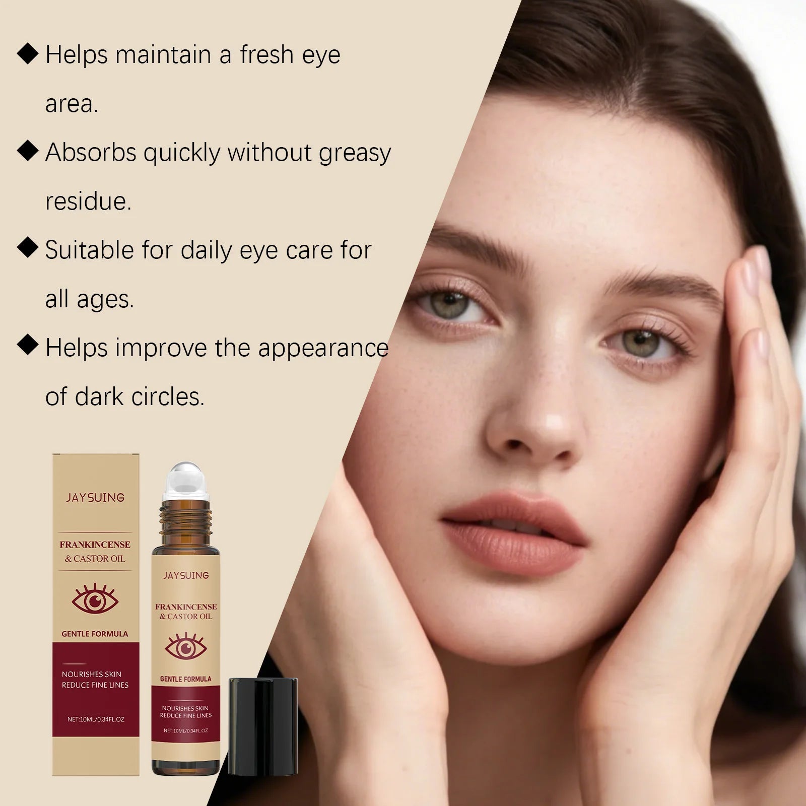 Castor Oil Eye Essence Dark Circles Eye Bags Anti-Puffiness Lift Firm Ball Massage Reduce Fine Lines Deep Nourish Eye Care Serum