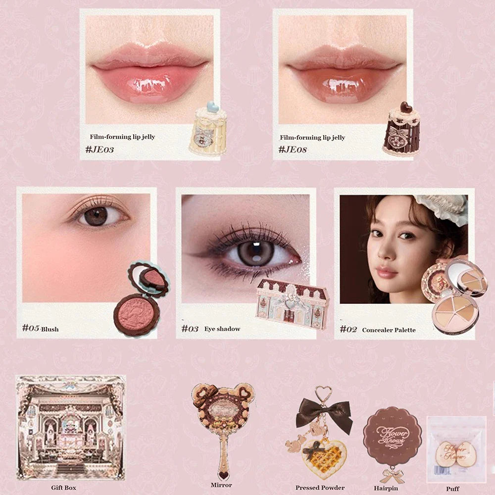 Flowerknows THE SWEETIE BEAR COLLECTION Makeup Kit Gift Set All In One Shimmer Eye Shadows Palette Blushes Lip Jelly Mystery Box