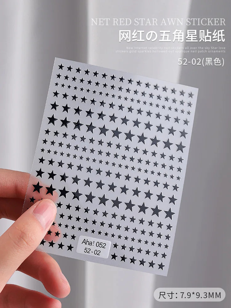 3D Gold Silver Star Nail Art Stickers Black White Crescent Moon Decals Self Adhesive Slider Polish Stickers Manicure Decoration
