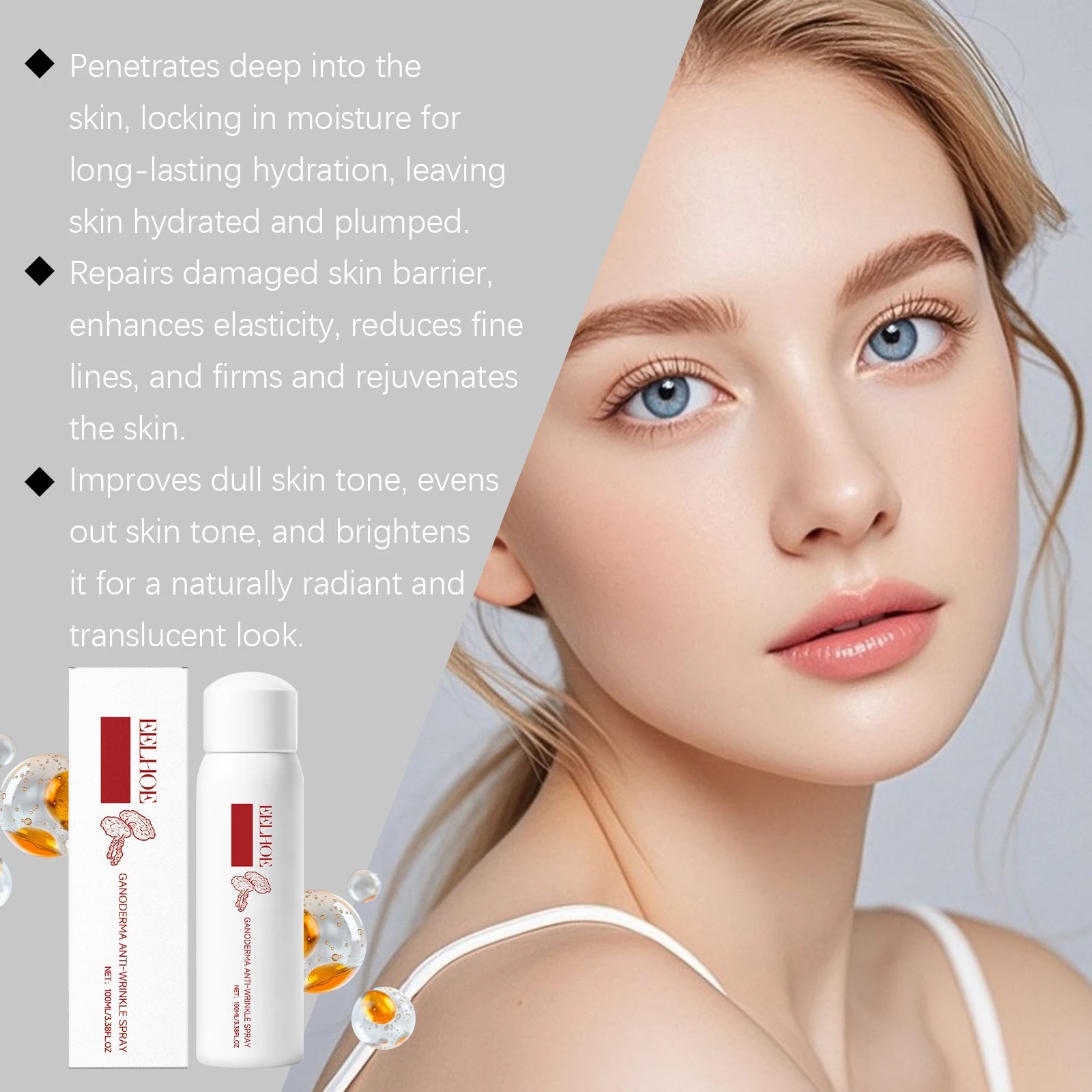 Reishi Mushroom Facial Spray Hydrating Toner with Hyaluronic Acid for Glowing Skin Makeup Setting Spray Face Mist for Dry Skin