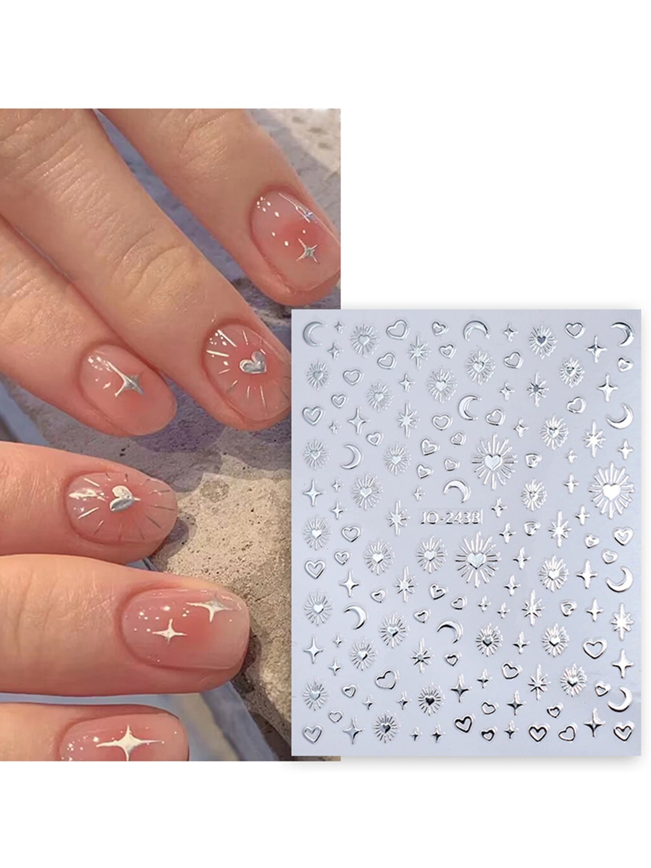 6/12 Sheets Gold & Silver Star, Moon & Heart Nail Stickers, Self-Adhesive 3D Nail Art Decals for DIY Manicure Decoration