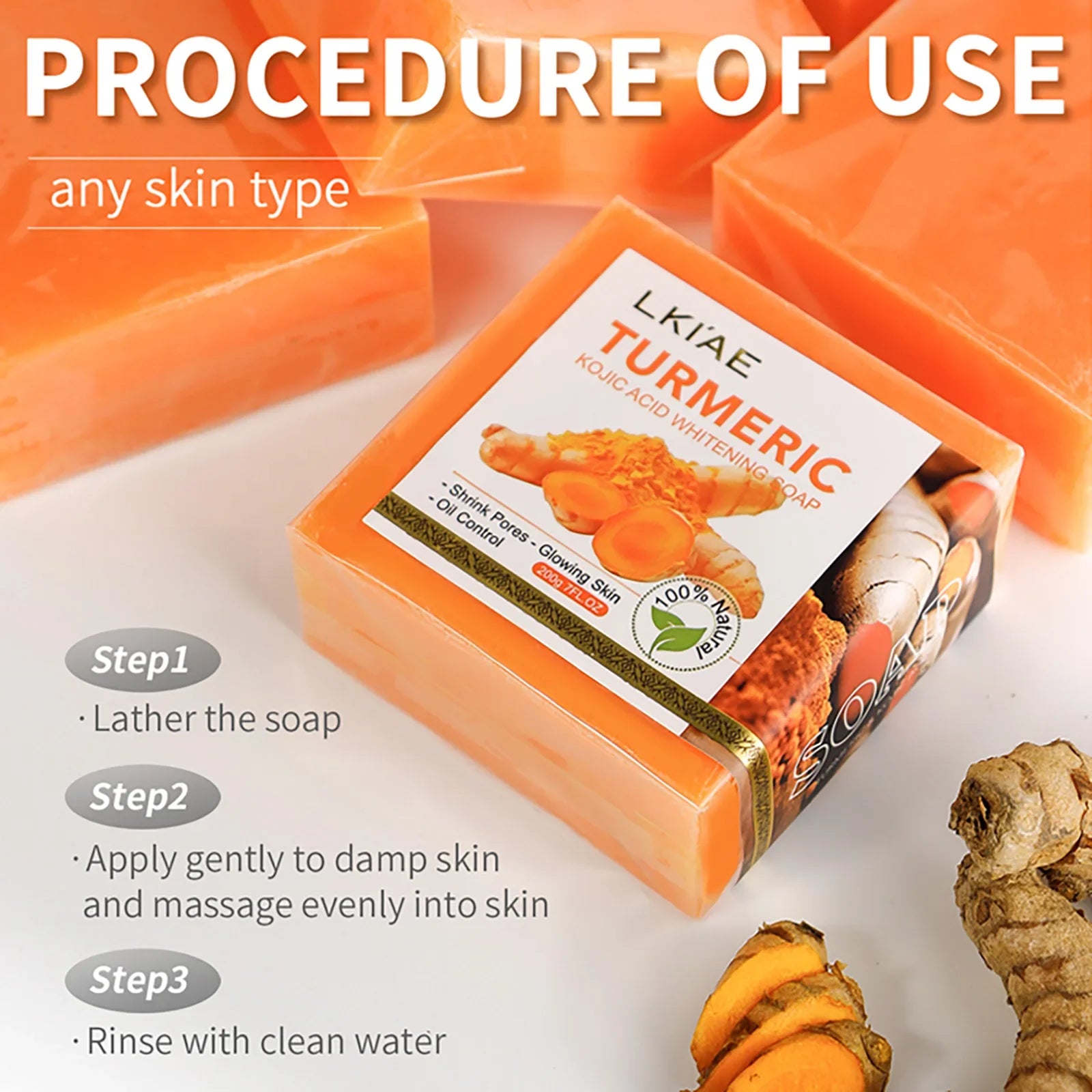 Natural Turmeric Whitening Body Wash, Deeply Clean Skin, Remove Dark Spot, Pimple, Acne, Smooth Skin, For Face & Body Soap Bar