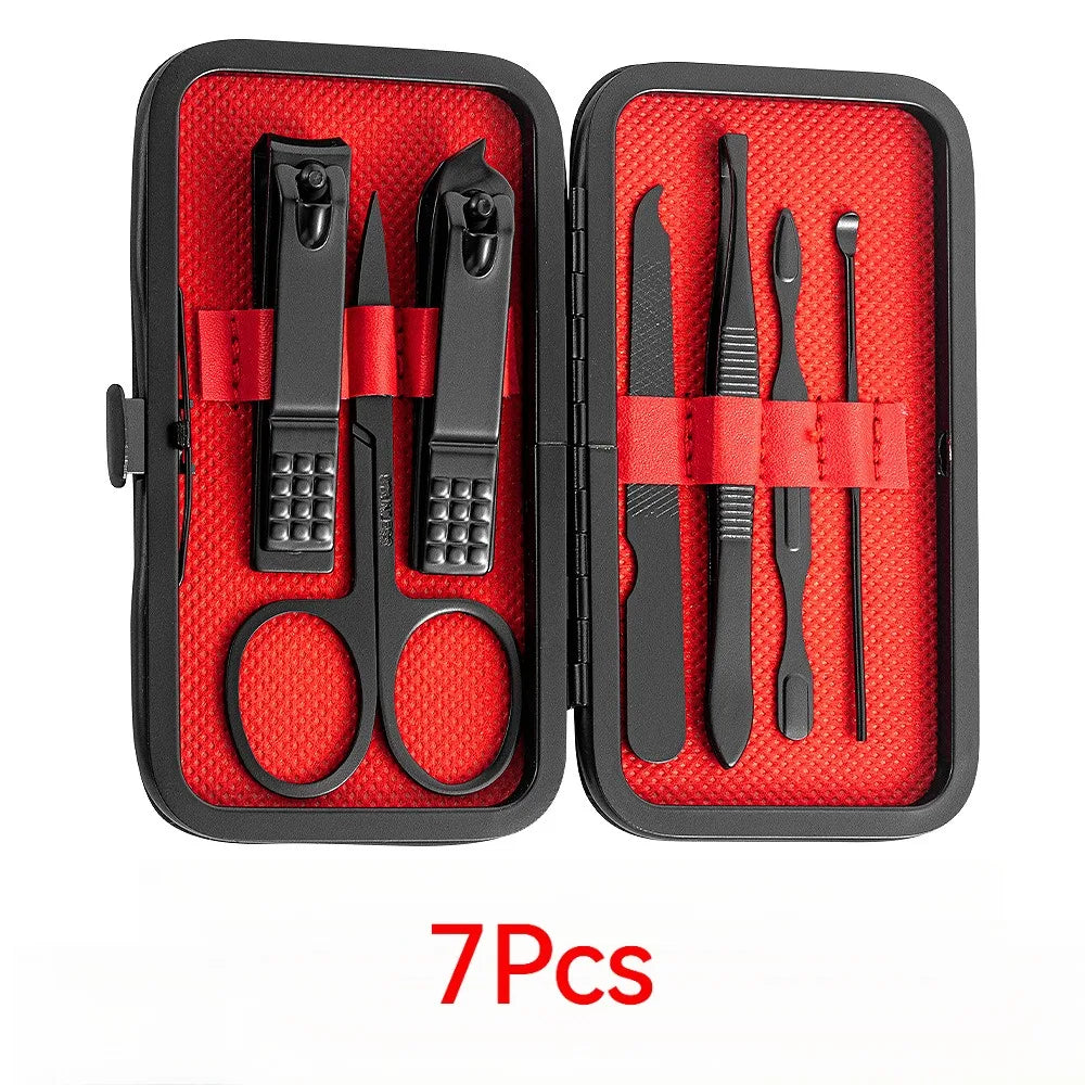 7/8/10/12/15/24pcs Set Professional Manicure Set Kits Stainless Steel Fingernail Toenail Clippers Set with Leather Portable