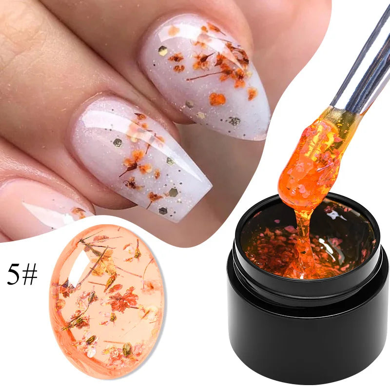 MEET ACROSS 5ml Colorful Flower Fairy Gel Nail Polish Purple Pink Natural Dried Flower Gel Semi Permanent UV Varnish Nails Art