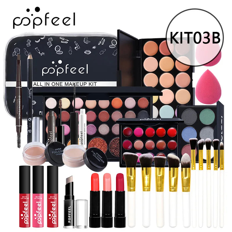 POPFEEL All-in-One Makeup Kit Gift Set with Eyeshadow Palette Foundation Lip Gloss Blush Brushes Eyeliner and More Beauty Gifts