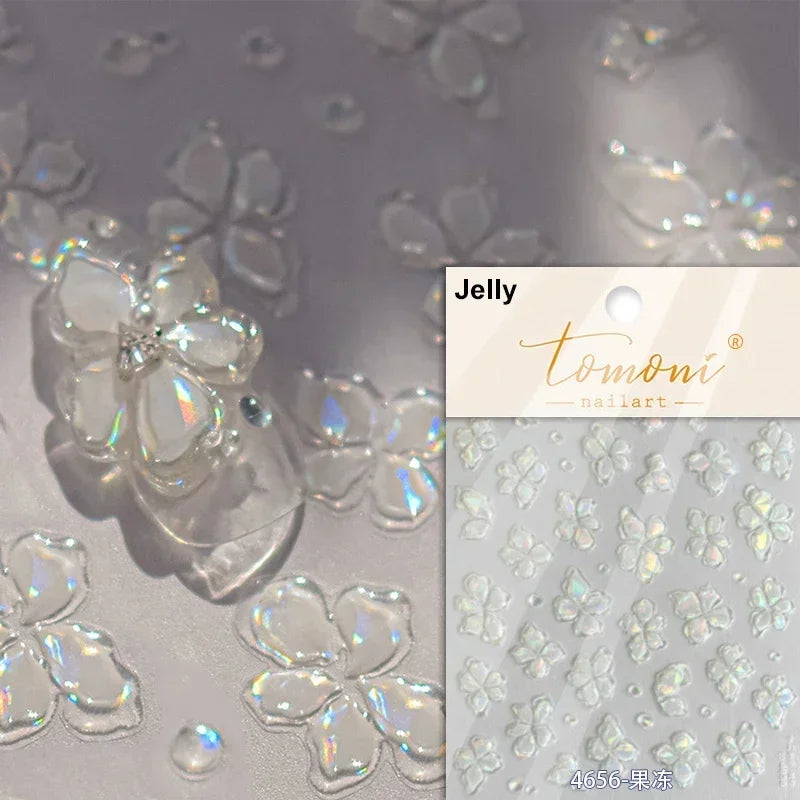 1pcs 5D Glitter Jasmine Flower Nail Stickers Kawaii Embossed Flower Self-Adhesive Nail Art Decorations Decal Manicure Tools DIY