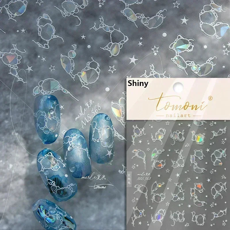 Sea Wave Jellyfish Starfish Conch Shell Dolphin Pearl Summer Beach Goldfish Water Bubble Mermaid Koi INS Nail Art Stickers Decal