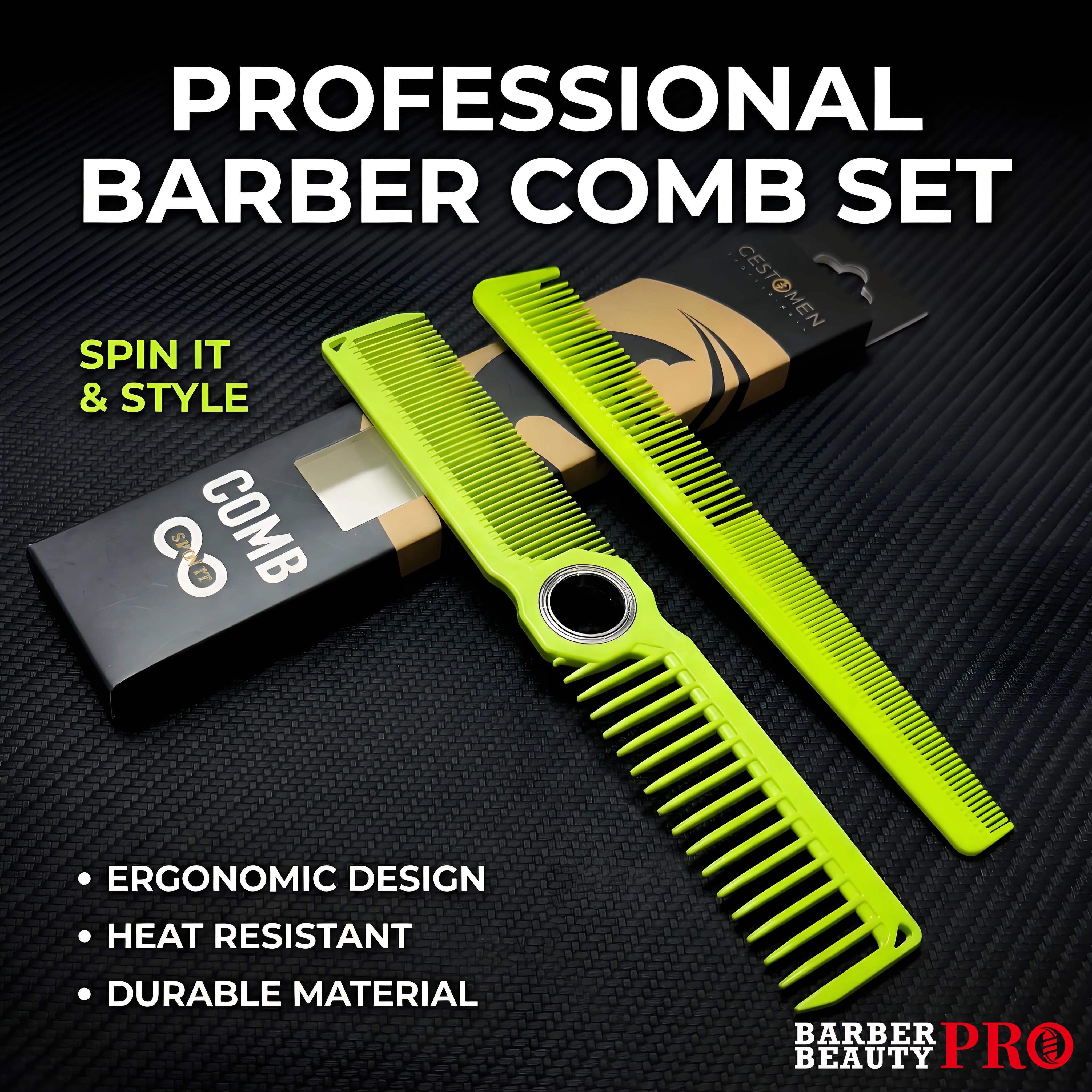 2Pcs NEW Professional Barber Dual Spining Comb Wide and Fine Tooth Cutting Comb Taper Comb for Salon Hairdressing Accessories