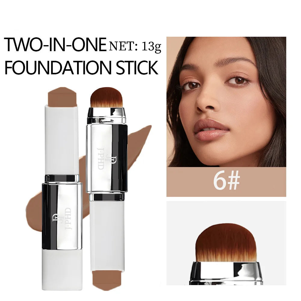 Two-in-one Brush Head Foundation Stick, Lightweight and Smooth, Long-lasting Coverage, Creating A Perfect Makeup Effect