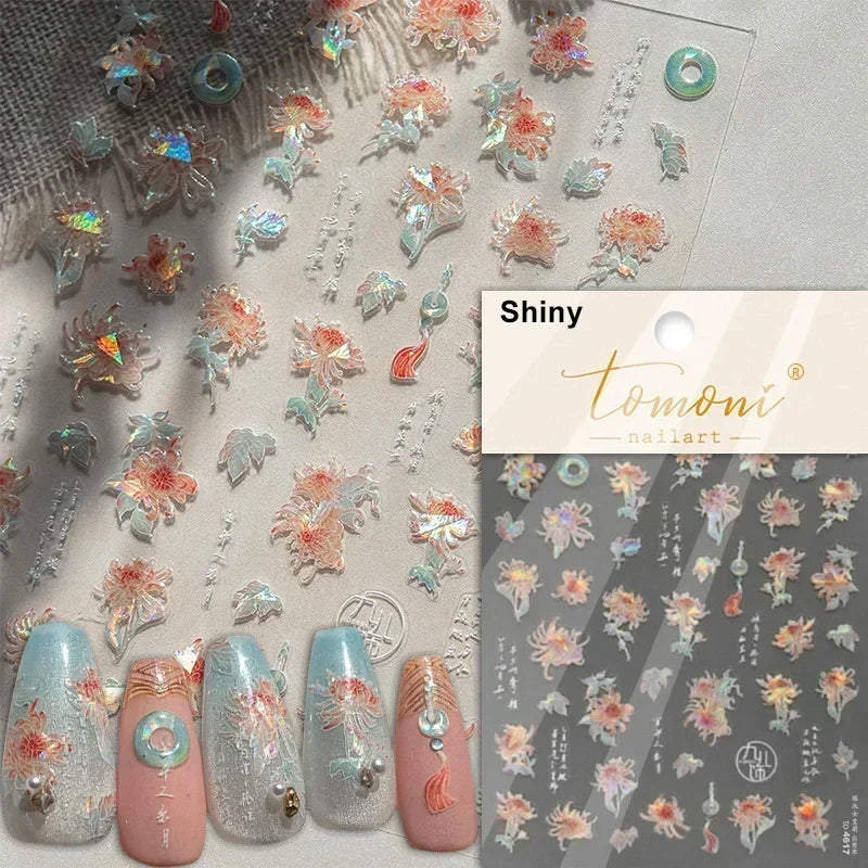 1pcs 5D Glitter Jasmine Flower Nail Stickers Kawaii Embossed Flower Self-Adhesive Nail Art Decorations Decal Manicure Tools DIY