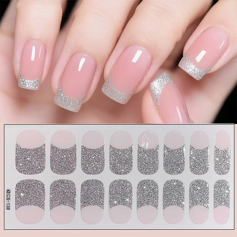 Full Cover Nail Stickers Fashion Nail Polish Nail Decoration Sparkling Glitter Self Adhesive Manicure Designer Nail Art Sticker