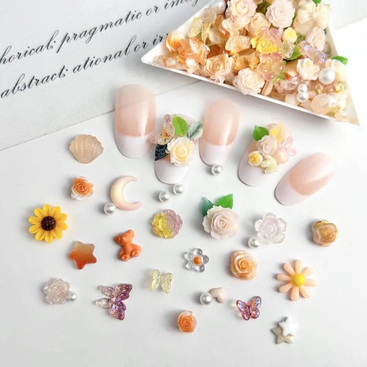Random Mixed Orange Series Flower Butterfly Nail Charms 3D Resin Sunflower Bear Bow Nail Art Decorations Manicure DIY Supplies