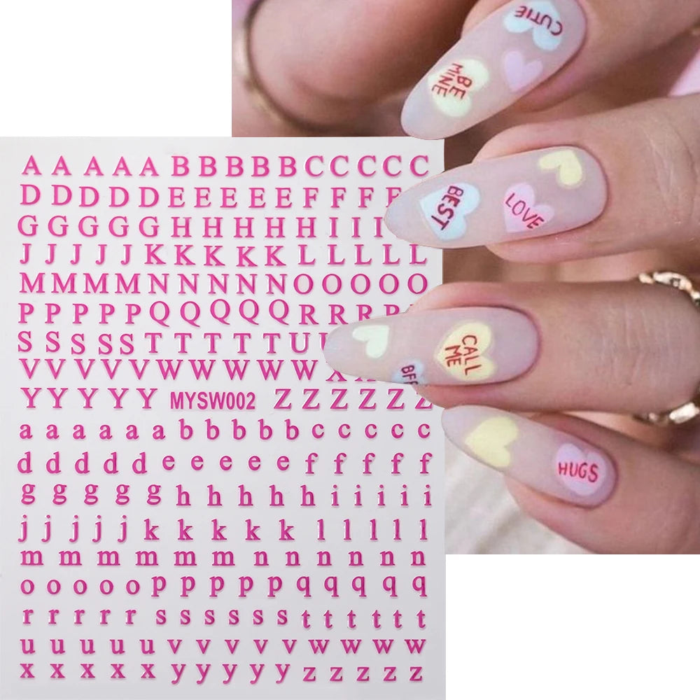 1Pc 3D Roman Letter Nail Stickers Gold/Silver/Black/Laser Alphabet Self Adhesive Decal Y2K English Words/Number Manicure Sliders