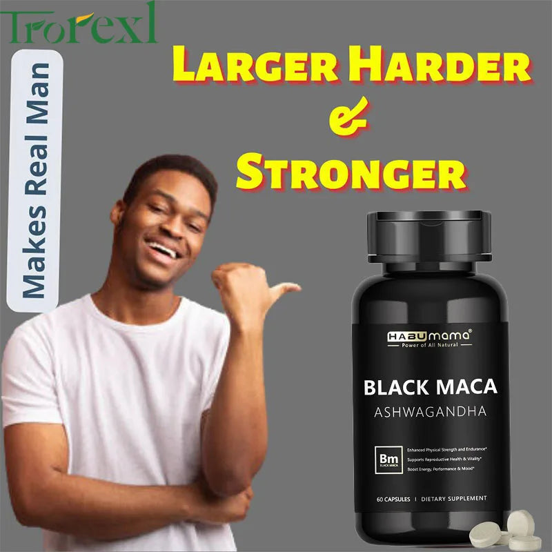 Organic Black Maca -60 Tablets 100% Pure Non-GMo Supports Reproductive Health Natural Energizer Stamina Performance Enhancer
