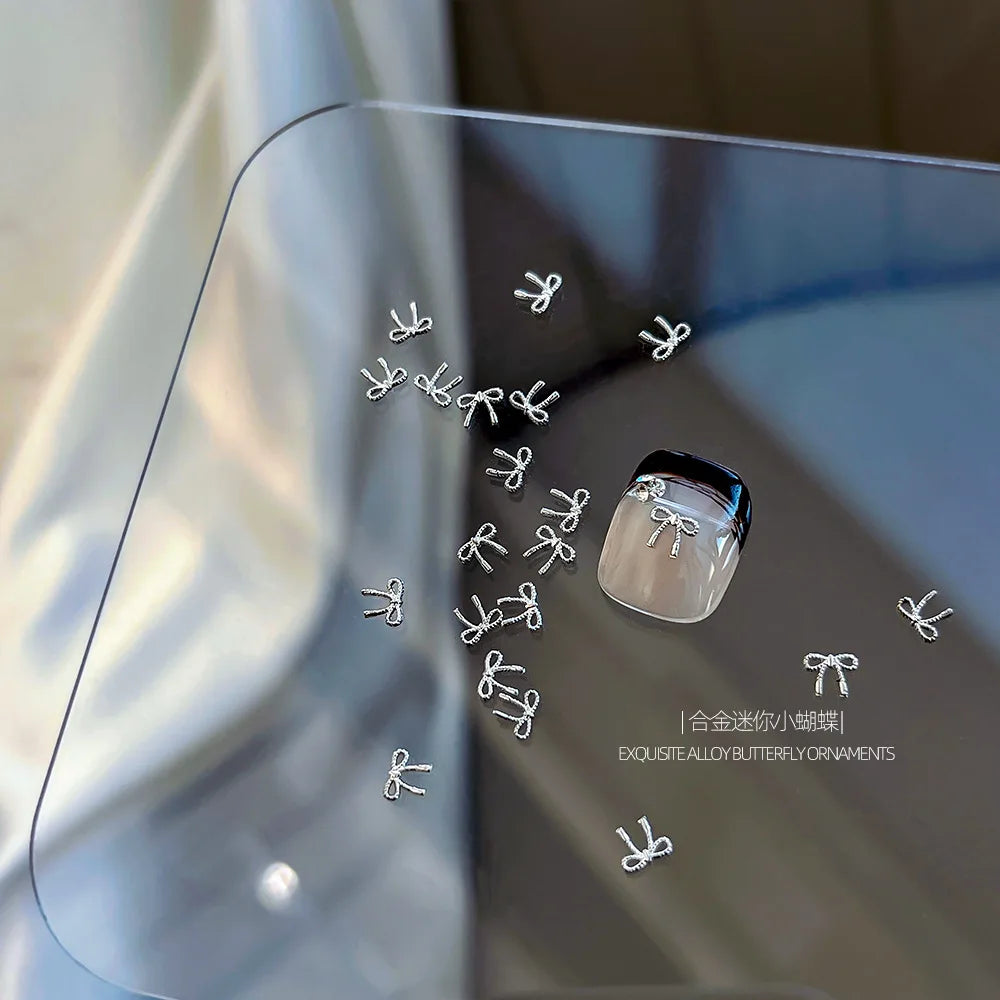 10Pcs Mini Hollow Butterfly Knotbow Nail Art Charms 3D Metal Silver/Gold Alloy Nail Art Decoration DIY Nail Accessories