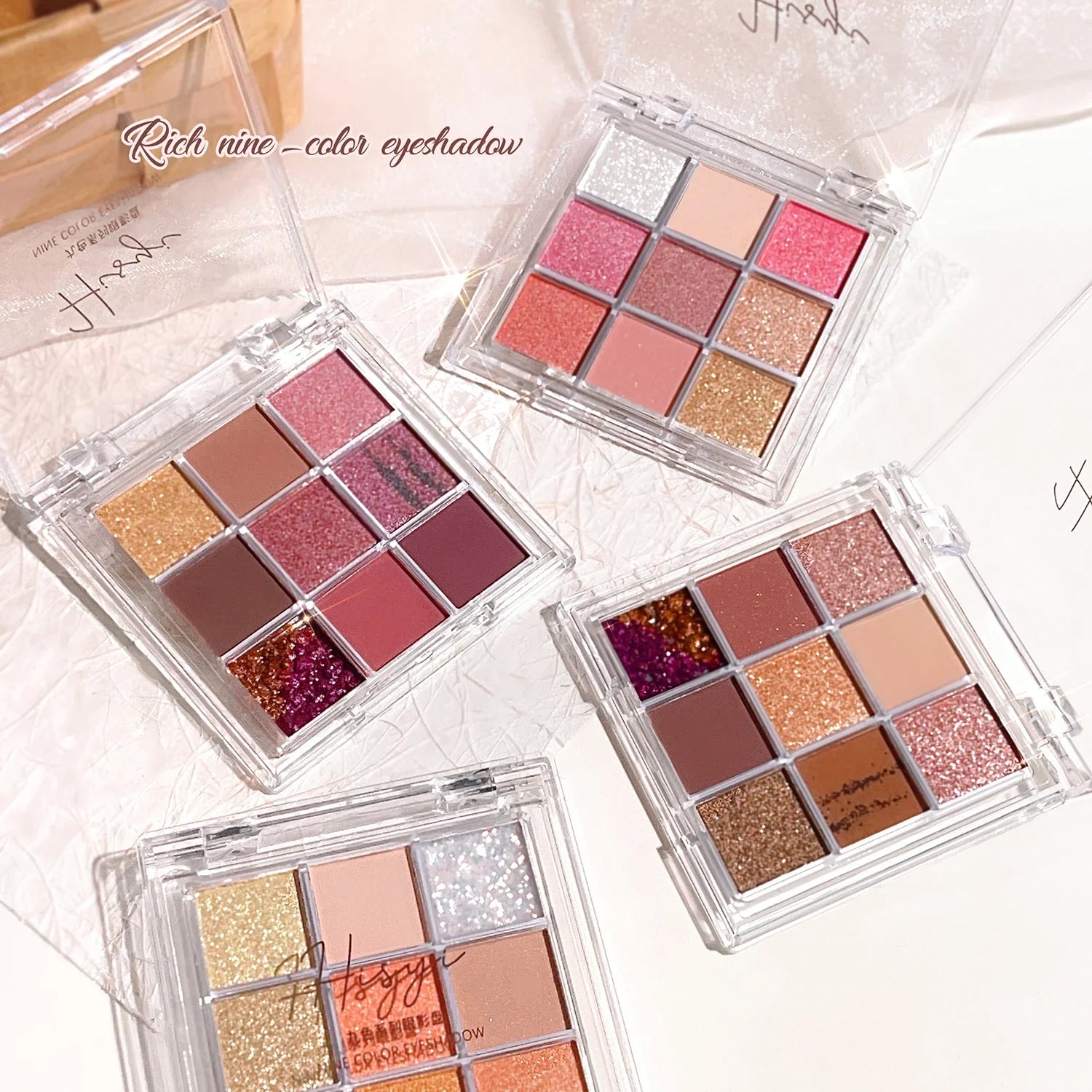 Summer 9 color eyeshadow palette: Orange brown, pink and gold, matte shimmer effect, lasting makeup, keep glitter rose Eyeshadow