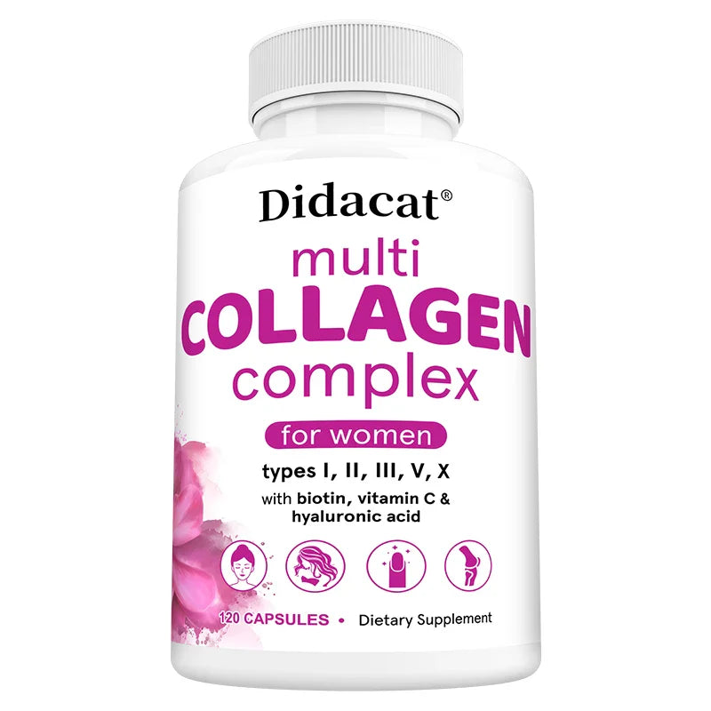 Didacat Multi-Collagen Complex - Biotin, Vitamin C, Hyaluronic Acid for Skin, Nails, Hair, Joints and Cellular Health