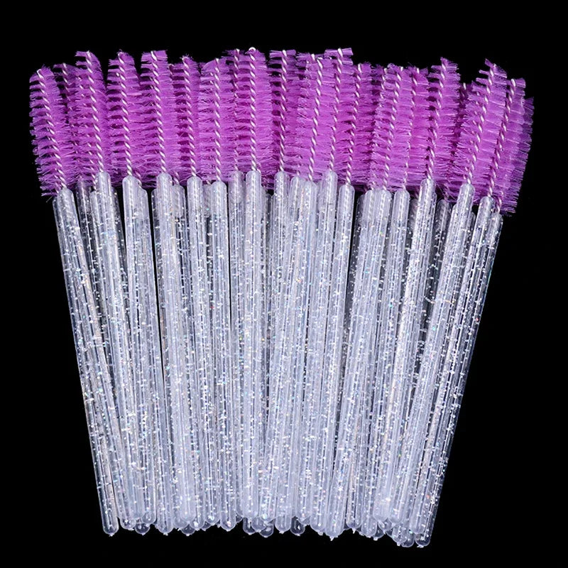 wholesale 50pcs Disposable Eyelash Brushes Crystal Eye lash Mascara Wands Glitter Lash Comb Spoolies Micro Makeup Applicators