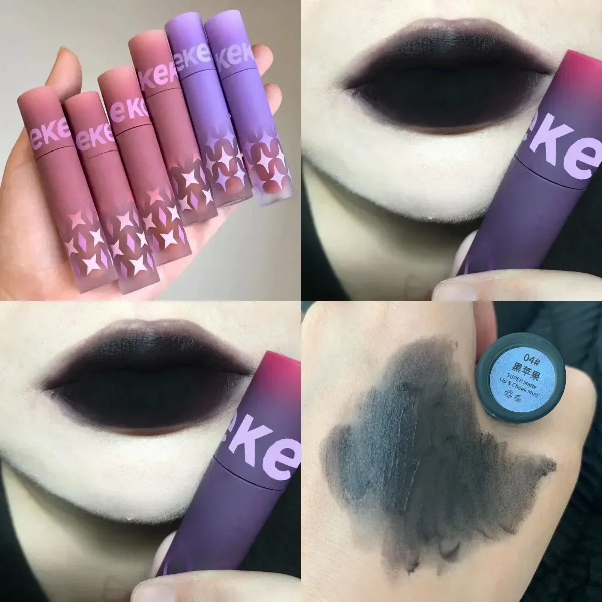 1pcs Punk Gothic Black Lipstick Matte Brown Lip Satin Red Lip Tint Waterproof Matte Liquid Liptsick Lip Gloss Korean Cosmetics