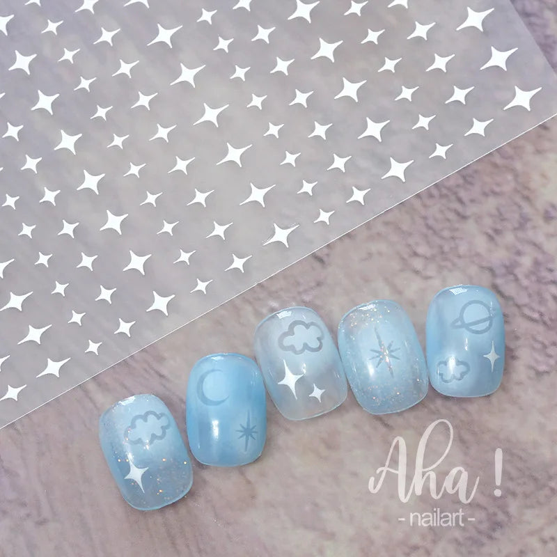 1Pcs Star/Moon/Cross Nail Art Stickers Gold/Silver Holographic Star Nail Decals Self-Adhesive 3D Manicure Decor
