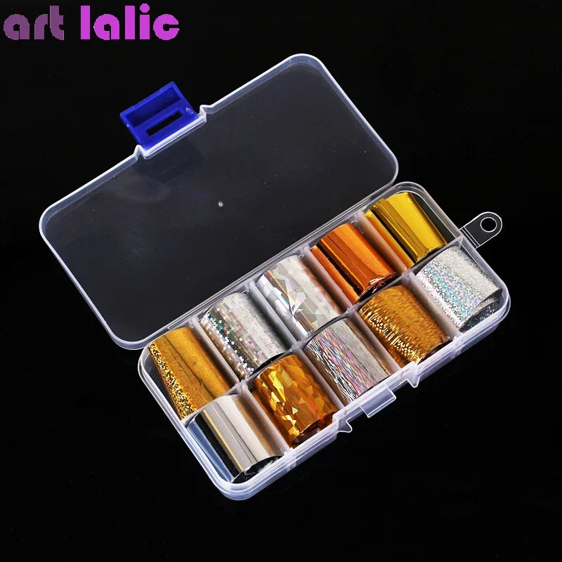 Holographic Nail Foil Set, Gold Silver Transfer Sticker, Laser DIY Manicure, Starry Sky Decals, 1 Box, 2.5*60cm
