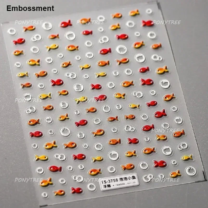 Sea Wave Jellyfish Starfish Conch Shell Dolphin Pearl Summer Beach Goldfish Water Bubble Mermaid Koi INS Nail Art Stickers Decal