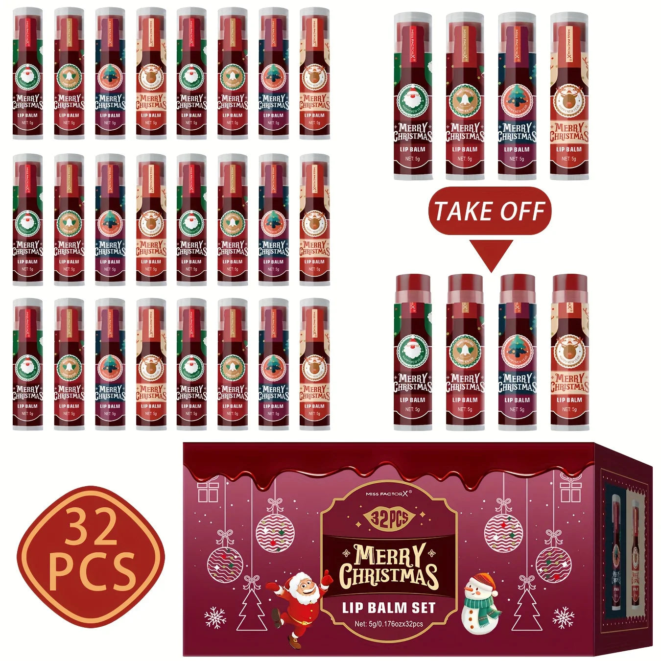 32PCS/Box Christmas lipstick Set Hot Red Wine lipstick Lasting Waterproof Moisturizing Glossy Lip Color