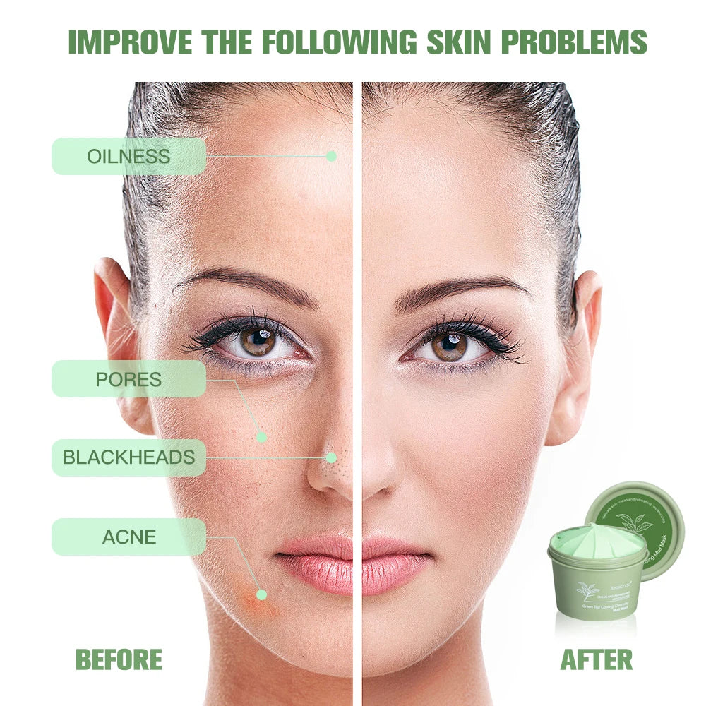 Green Tea Mud Mask Natural Skincare Deeply Cleansing Pore Nourishing Clay Face Mask Face Skin Care Cleaner 100g