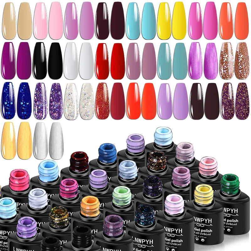 LNWPYH Gel Nail Polish Set Nail Gel Kit 26 Color Semi Permanent UV Led Gel Varnish Soak Off Nail Lacquers Base Coat Top Coat Kit