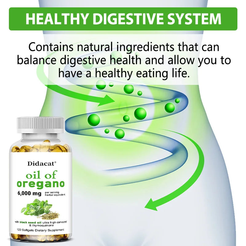 Oregano Oil 6000 mg, Black Seed Oil 200 mg, Supports Gut, Digestive & Immune Health, 120 Capsules